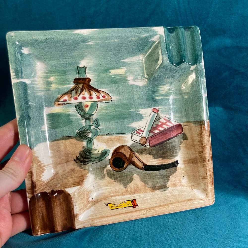 Square Quaint Eclectic Ashtray Vintage Souvenir Decor